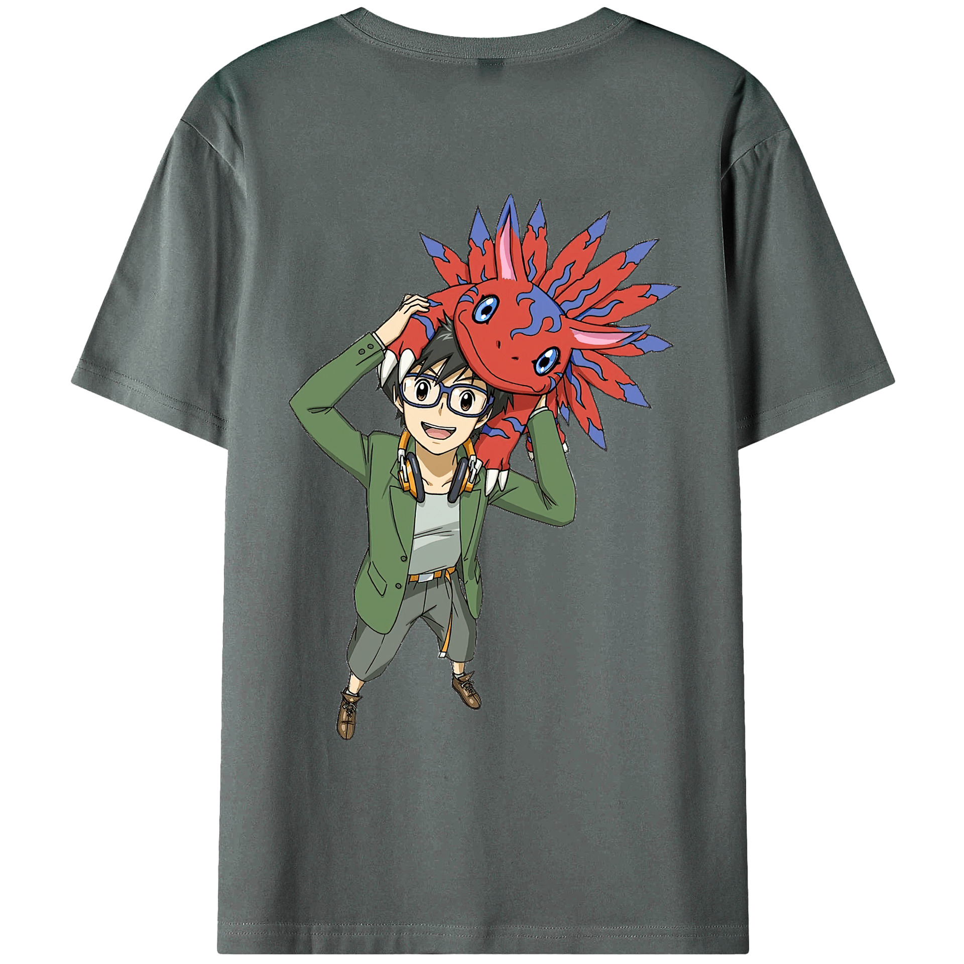 （画像用） Digimon デジタルモンスター/デジモン 綿100％ メンズ半袖Tシャツ（バックプリント） 通気性